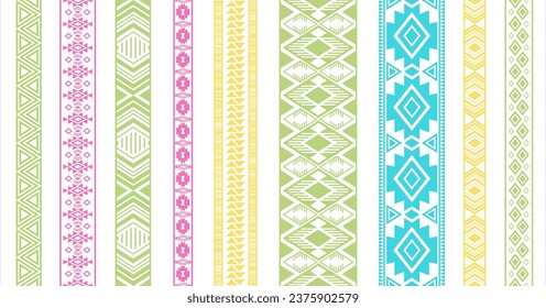 Lace ribbons vector collection. Seamless vertical edge ornaments isolated. Crochet stripes. Ukrainian folk patterns. Cotton dress trim ornaments. Openwork tissue lattice.