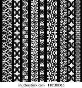 Lace ribbons vector fabric seamless  pattern with different stripes