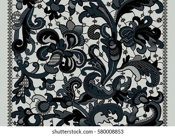 Lace Ribbons. Vertical Seamless Patterns. Black