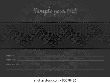 Lace Rose dark gray background, vector. Can be used for invitations to any of your ceremony. For example a funeral.
