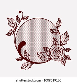 lace with rose flower in circular shape on monochrome silhouette