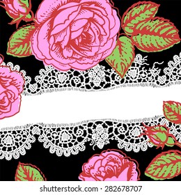 Lace. Roses. Card.