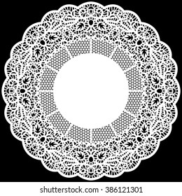 lace round doily, paper  snowflake, greeting element package, doily - a template for cutting,   vector illustrations