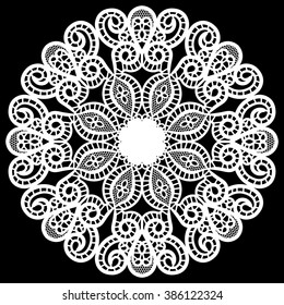 lace round  doily, paper snowflake, greeting element package, doily - a template for cutting,   vector illustrations