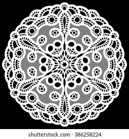 lace round  doily, paper snowflake, greeting element package, doily - a template for cutting,   vector illustrations