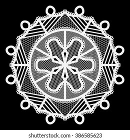 lace round  doily, paper snowflake, greeting element package, template for cutting,  vector illustrations