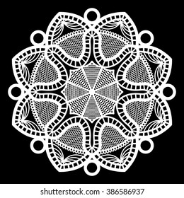 Lace round  doily, paper snowflake, greeting element package, template for cutting,  vector illustrations