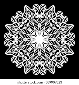 Lace round  doily, paper snowflake, greeting element package, template for cutting,  vector illustrations