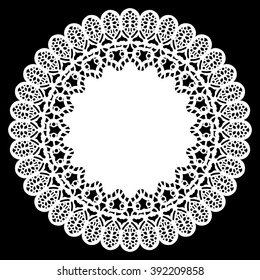 Lace round  doily, paper snowflake, greeting element package, template for cutting,  vector illustrations