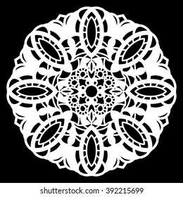 Lace round  doily, paper snowflake, greeting element package, template for cutting,  vector illustrations