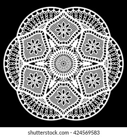 Lace round  doily, paper snowflake, greeting element package, template for cutting,  vector illustrations
