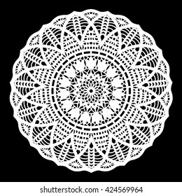 Lace round  doily, paper snowflake, greeting element package, template for cutting,  vector illustrations