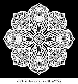 Lace round  doily, paper snowflake, greeting element package, template for cutting,  vector illustrations