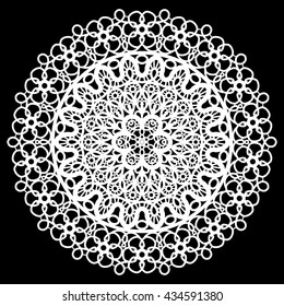 Lace round  doily, paper snowflake, decorative flower, greeting element package, template for cutting,  vector illustrations