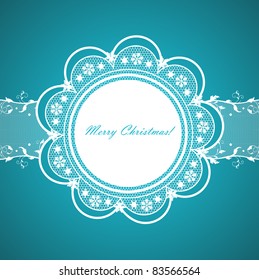 lace round frame with congratulation at blue background