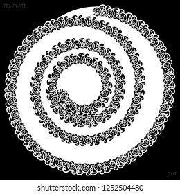 Lace round paper doily, drawing spiral, greeting element, laser cut  template, doily to decorate the cake,  vector illustrations.