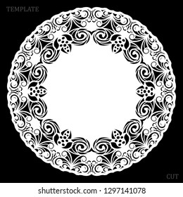 Lace round paper doily, greeting element, laser cut  template, doily to decorate the cake,  vector illustrations.