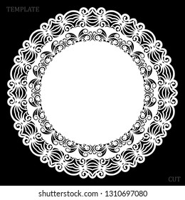 Lace round paper doily, greeting element, laser cut  template, doily to decorate the cake,  vector illustrations.