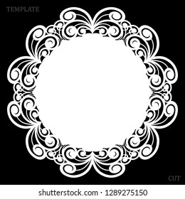 Lace round paper doily, lacy snowflake, greeting element, laser cut  template, doily to decorate the cake,  vector illustrations.