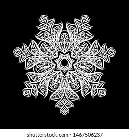 Lace Round Paper Doily, Lacy Snowflake, Greeting Element, Template for Cutting Plotter, Round Pattern, Laser Cut Template, Doily to Decorate the Cake, Illustrations on Black
