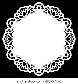 Lace Round Paper Doily, Lacy Snowflake, Greeting Element,  Template For Cutting  Plotter, Round Pattern, Laser Cut  Template, Doily To Decorate The Cake,  Vector Illustrations.