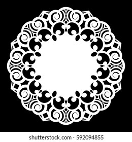 Lace round paper doily, lacy snowflake, greeting element,  template for cutting  plotter, laser cut  template, doily to decorate the cake,  vector illustrations