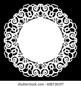 Lace round paper doily, lacy snowflake, greeting element, laser cut  template, doily to decorate the cake,  vector illustrations.