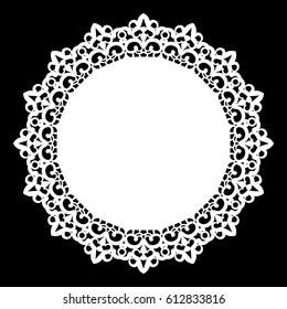 Lace round paper doily, lacy snowflake, greeting element, laser cut  template, doily to decorate the cake,  vector illustrations.