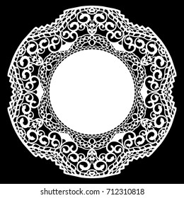 Lace round paper doily, lacy snowflake, greeting element, laser cut  template, doily to decorate the cake,  vector illustrations.