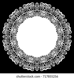 Lace round paper doily, lacy snowflake, greeting element, laser cut  template, doily to decorate the cake,  vector illustrations.