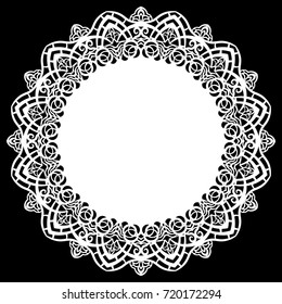 Lace round paper doily, lacy snowflake, greeting element, laser cut  template, doily to decorate the cake,  vector illustrations.