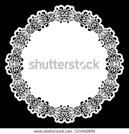 Lace round paper doily, lacy snowflake, greeting element,  template for cutting  plotter, round pattern, laser cut  template, doily to decorate the cake,  vector illustrations.