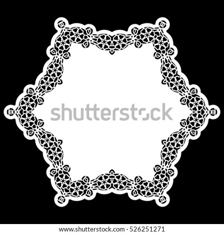 Lace round paper doily, lacy snowflake, greeting element,  template for cutting  plotter, round pattern, laser cut  template, doily to decorate the cake,  vector illustrations.