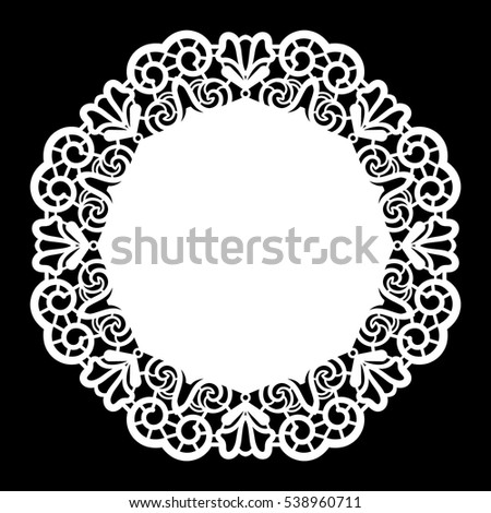Lace round paper doily, lacy snowflake, greeting element,  template for cutting  plotter, round pattern, laser cut  template, doily to decorate the cake,  vector illustrations.