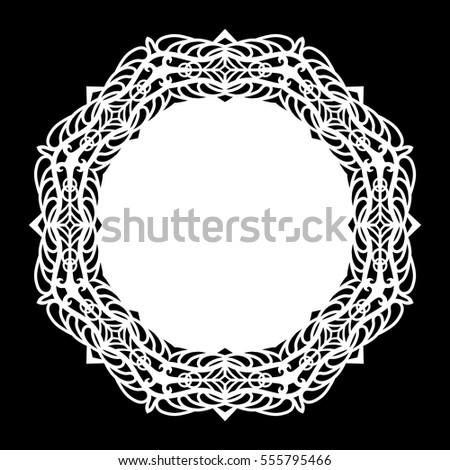 Lace round paper doily, lacy snowflake, greeting element,  template for cutting  plotter, round pattern, laser cut  template, doily to decorate the cake,  vector illustrations.