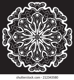 Lace round pattern on black background. Vector element for your design