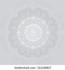 Lace round pattern on grey background. Vector element for your design