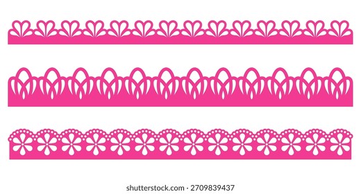 Lace scallop border edge frame pattern vector trim tape simple moves with light rhythm. This punch paper detail enriches the texture. A gentle trim for decorative projects.