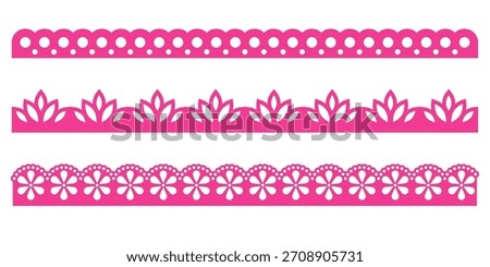 Lace scallop border edge frame pattern vector trim tape simple forms with gentle lines. This punch paper design adds light texture. A soft accent for craft pages.