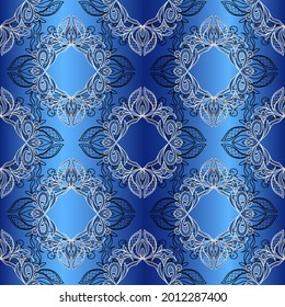 Lace seamless abstract pattern. Vintage floral lace elements, gradient blue background. Great for decorating fabrics, textiles, gift wrapping, printed matter, interiors, advertising.