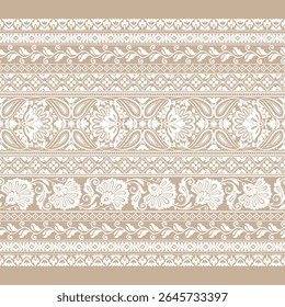 Lace  seamless border. White cotton lace strips, embroidered decorative