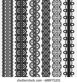 Lace seamless Borders set Isolated on white. Vector illustration