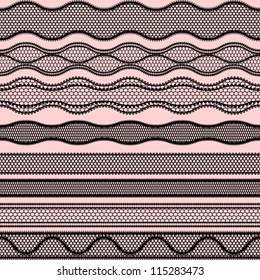 Lace seamless borders. Vector set of elements for design.