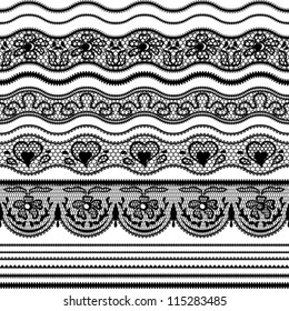 Lace seamless borders. Vector set of elements for design.