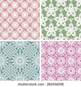 Lace seamless floral pattern. Multicolored Backgrounds. Set.