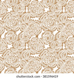 Lace seamless hand drawn vector pattern. White vintage roses. Art Deco textile collection.