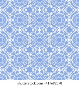 Lace seamless pattern. Abstract blue vector background with white lace. Fashion moroccan print