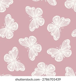lace seamless pattern art line vector embroidery butterfly moth branches hearts white pink background