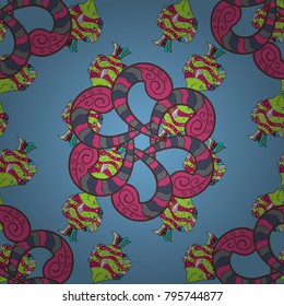 Lace seamless pattern. Blue, pink and brown colors. Mandala flower coloring book for adults Vector illustration. Zentangle style. Anti-stress coloring for adult.