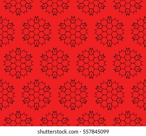 Lace seamless pattern with floral ornament. Creative Vector illustration. black on red. for design invitation, background, wallpaper